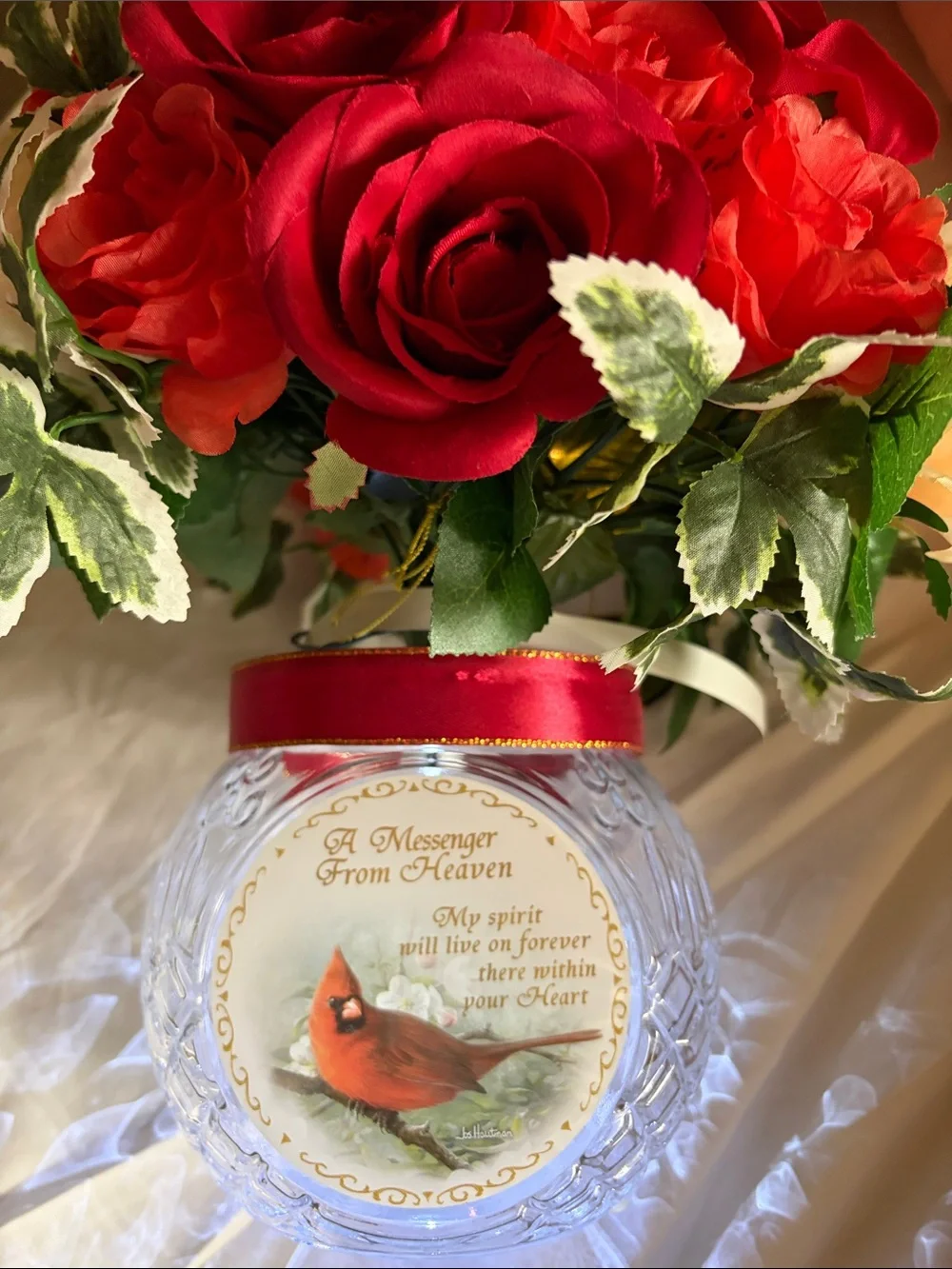 The Bradford Exchange Red and Coral Faux Rose Posy in Decorative Light Up Vase